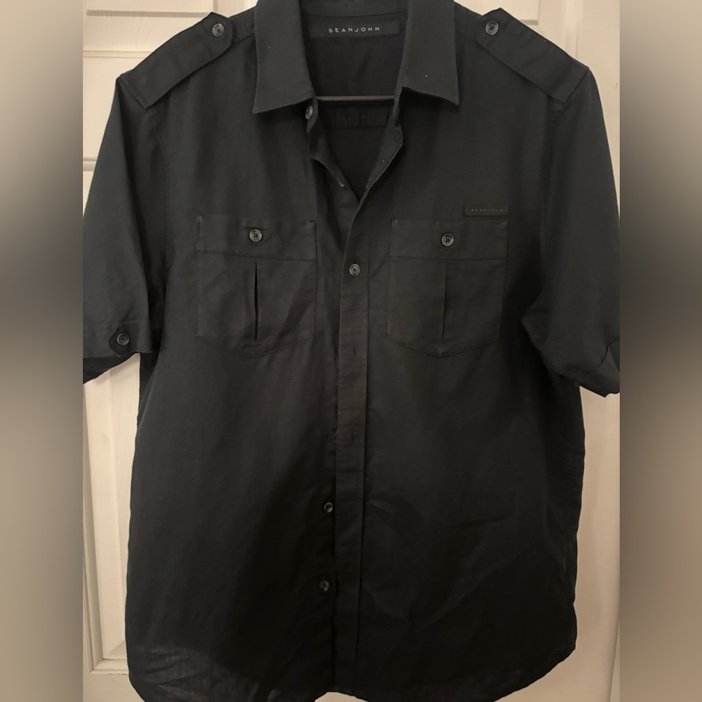 Sean John Men's Black Casual Button Down Shirt